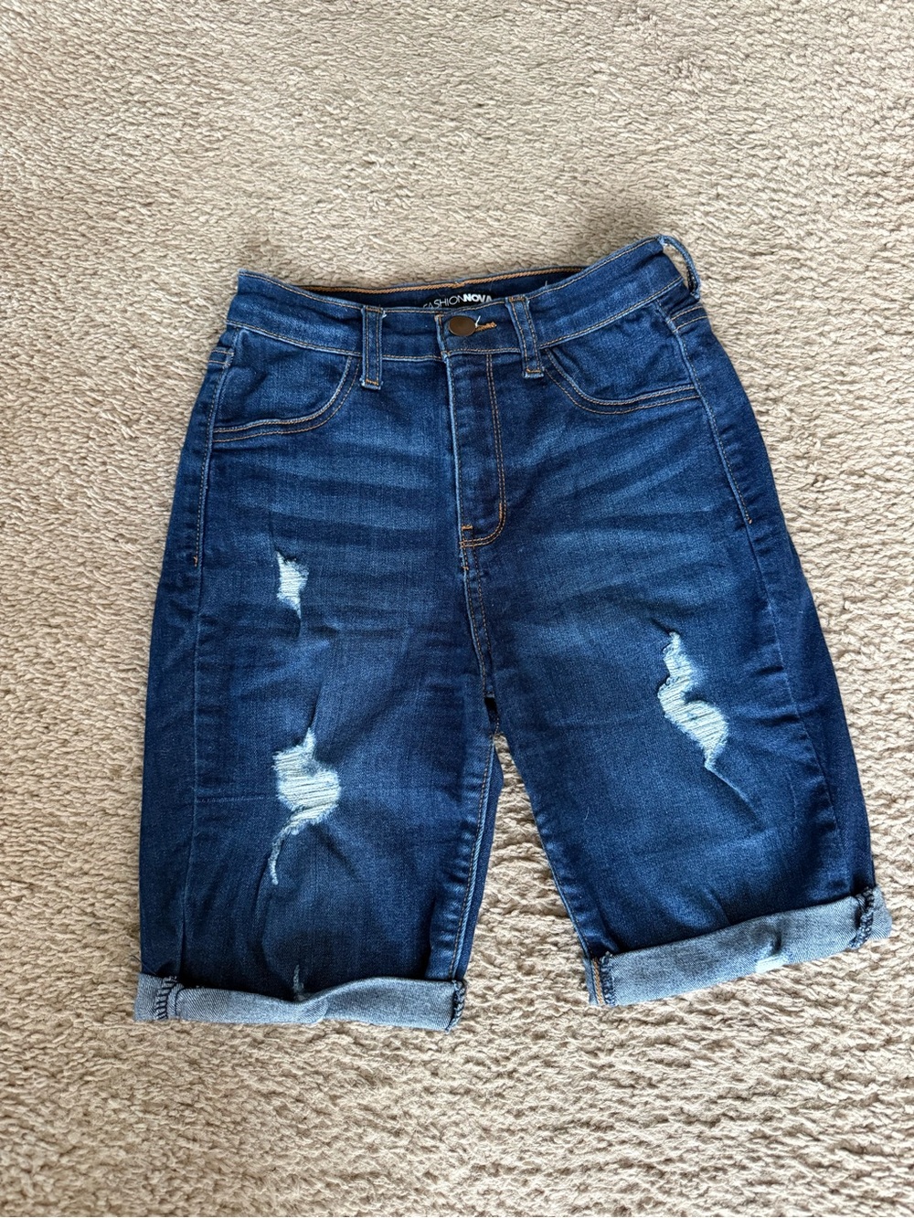 Fashion Nova Dark Blue Denim Bermuda Shorts
